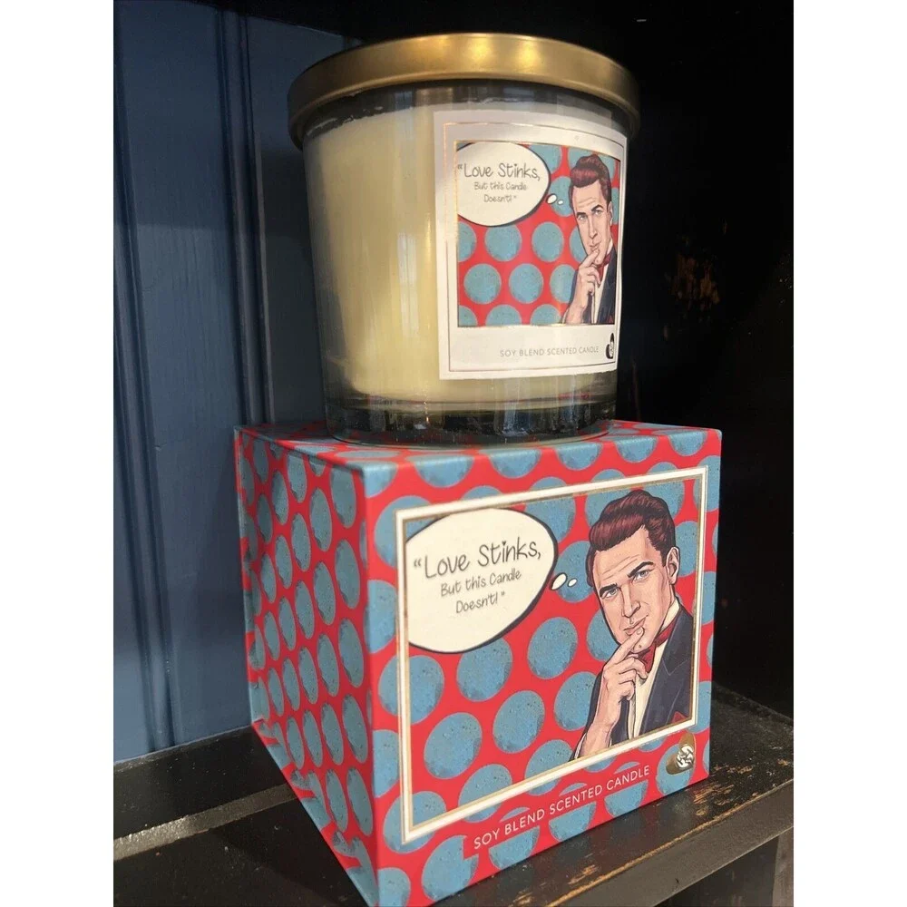 NEW! Huntington Home Pop Art 14 oz Soy Blend Jar Candle Love Stinks w/ Gift Box
